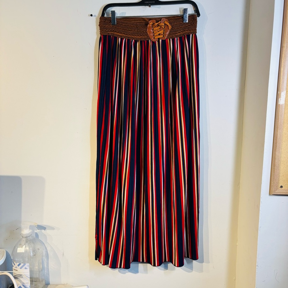 Anna Morgan Skirt A-Line Blue White Red Brown Elastic Waist Size M